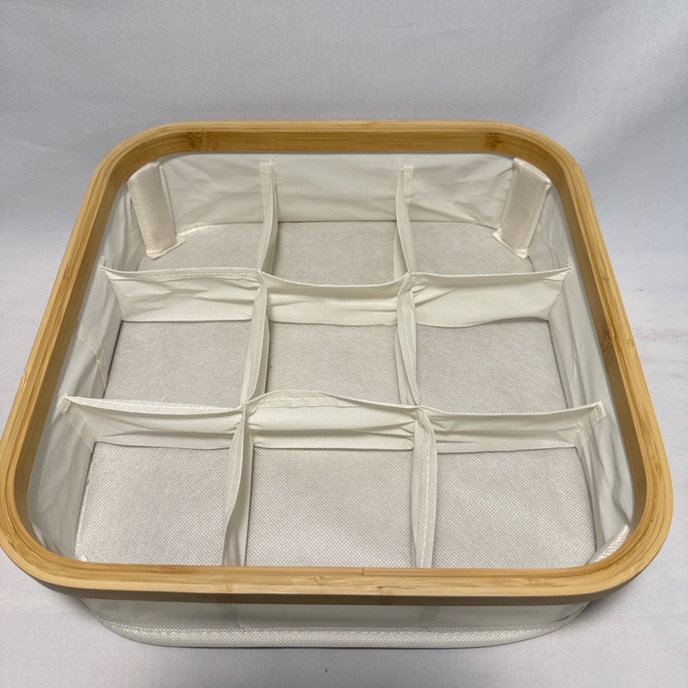 NEW Bamboo Drawer Organizer with Fabric Dividers | 9-Section